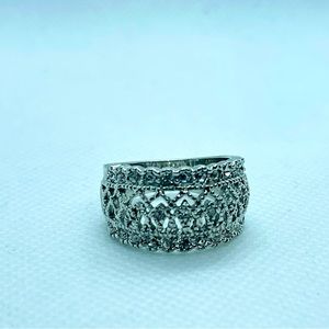Silver-Tone Wide Band Statement Ring